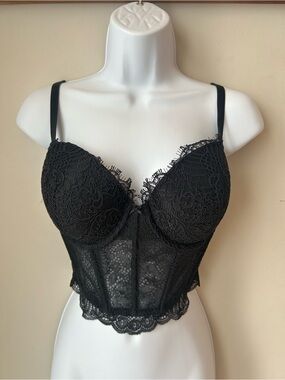 Victoria’s Secret Dream Angels Lace Longline Bustier Bra 34DD Black